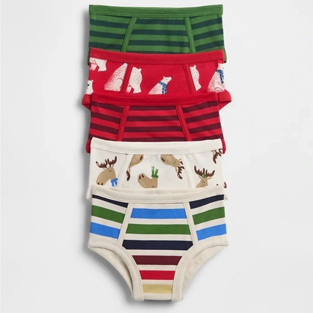 GAP Kids' Five-Pack Briefs - Green, Red, Cream, Blue, Navy underwear NWT